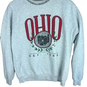 Vintage OHIO Spellout Throwback Crewneck Pullover Size Medium Gray Sweatshirt